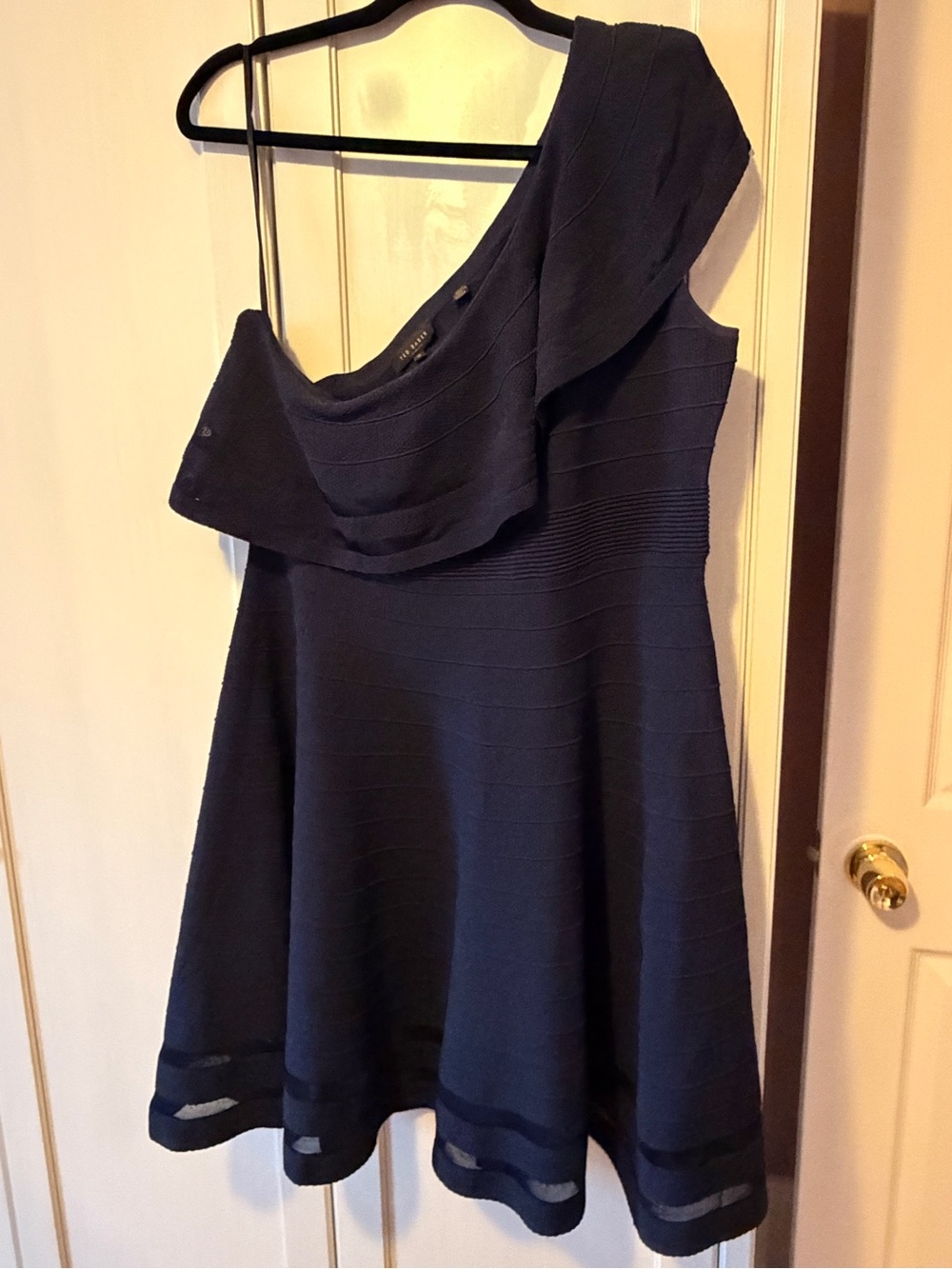 Ted Baker Navy Streena One Shoulder Knit Cocktail Dress in Navy L 12